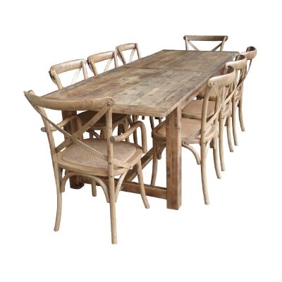 Barcas Rustic Timber Farmhouse Dining Table (Table Only), 184cm