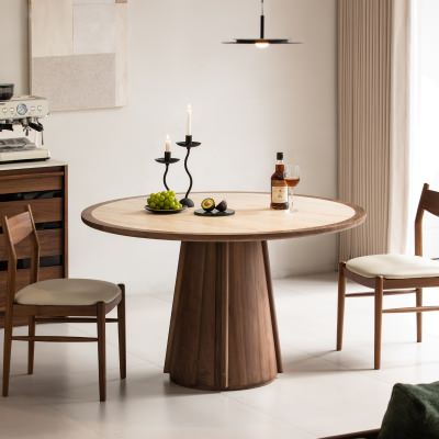 Haus Sintered Stone Top American Walnut Timber Round Dining Table, 130cm