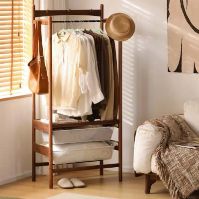Wexor American Walnut Timber Clothes Rack with Basket Drawers