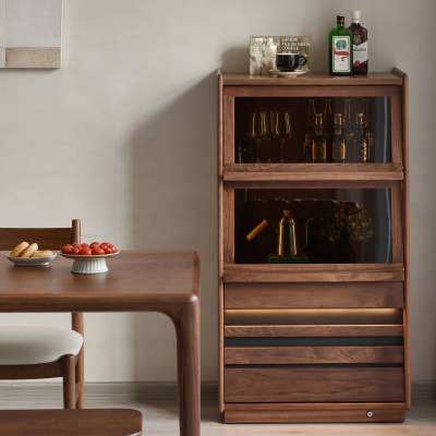 Zekari American Walnut Timber 2 Flip-up Door 2 Drawer Storage Cabinet with LED Light