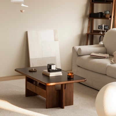 Kinoya Sintered Stone Top American Walnut Timber Coffee Table, 120cm