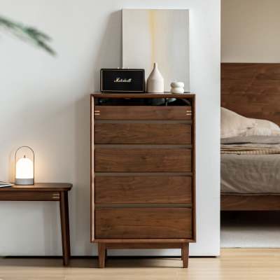 Vektora American Walnut Timber 5 Drawer Tallboy
