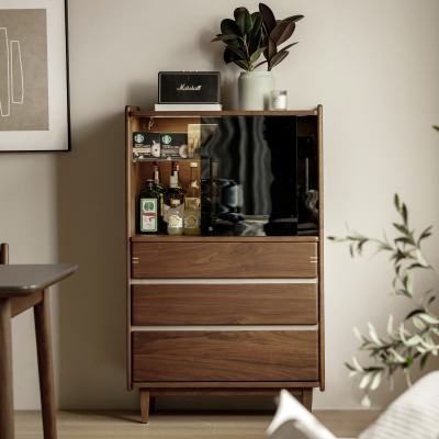 Vektora American Walnut Timber Sliding Door & 3 Drawer Storage Cabinet with LED Light