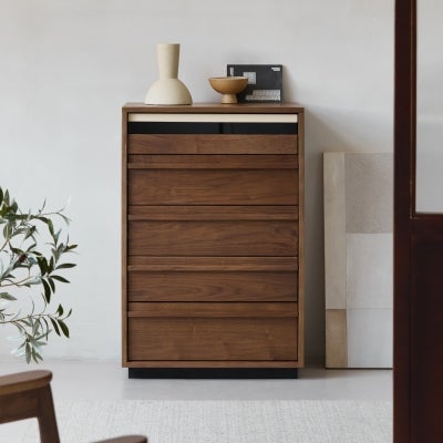 Naruki+ American Walnut Timber 5 Drawer Tallboy
