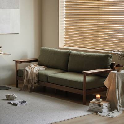 Myra Fabric & American Walnut Timber Sofa, 3 Seater