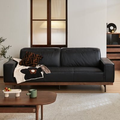 Elysia Full Top Grain Leather Sofa, 3 Seater, Black