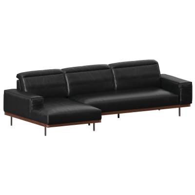 Elysia Full Top Grain Leather Modular Corner Sofa, 4 Seater with LHF Chaise, Black