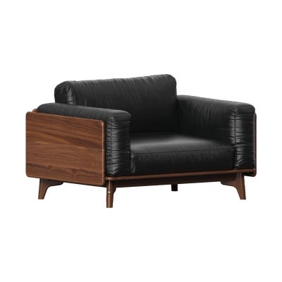 Kinoya Full Top Grain Leather & American Walnut Timber Armchair, Black