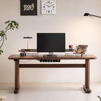 Molten American Walnut Timber Electric Standing Desk with LED Shelf Riser, 120cm