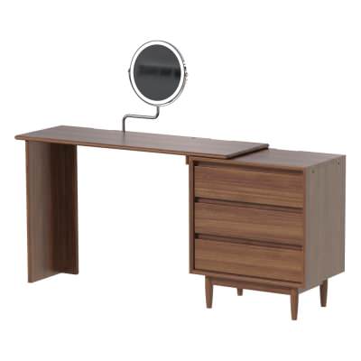 Alvorn American Walnut Timber 3 Drawer Configurable Dressing Table with Mirror