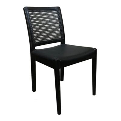 Evron Timber & Rattan Dining Chair, PU Seat, Black