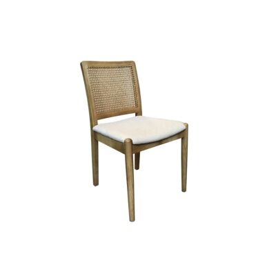 Evron Timber & Rattan Dining Chair, Fabric Seat, Natural