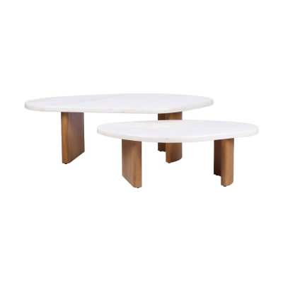 Solstice 2 Piece Marble Top Wooden Coffee Table Set, 125/95cm, Ivory / Oak