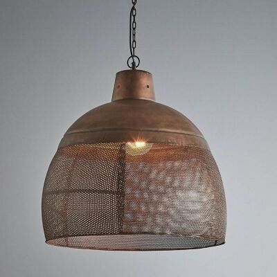 Riva Perforated Iron Dome Pendant Light, Large, Rustic Copper