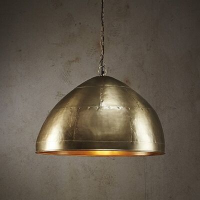 Jermyn Riveted Iron Dome Pendant Light, Medium, Antique Brass