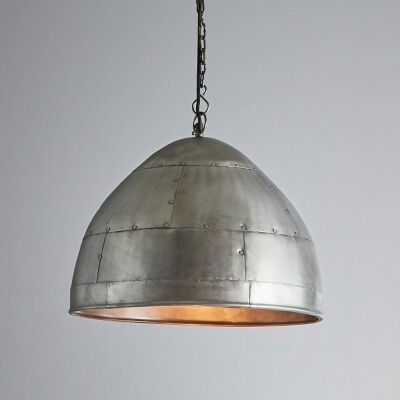 Jermyn Riveted Iron Dome Pendant Light, Medium, Zinc