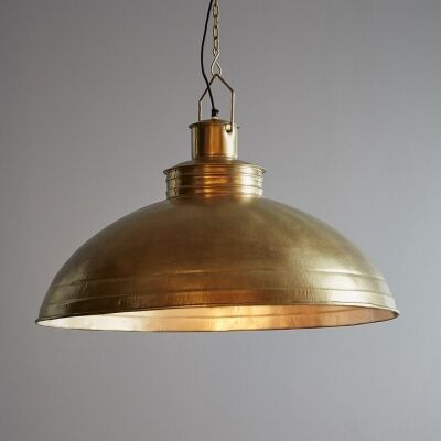 Sheldon Iron Shallow Dome Pendant Light, Antique Brass