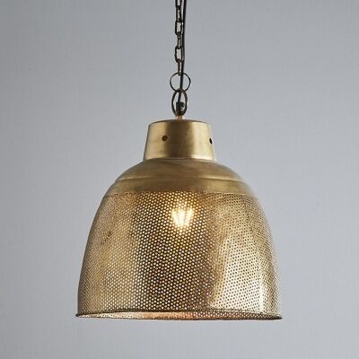 Riva Perforated Iron Dome Pendant Light, Small, Antique Brass