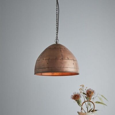 Jermyn Riveted Iron Dome Pendant Light, Small, Antique Copper