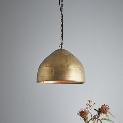 Jermyn Riveted Iron Dome Pendant Light, Small, Antique Brass