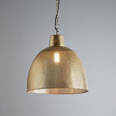 Riva Perforated Iron Dome Pendant Light, Medium, Antique Brass