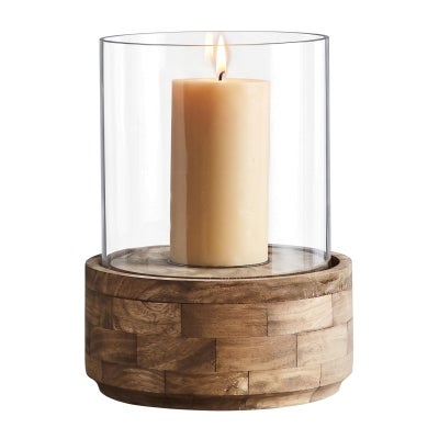 Amalfi Glass & Wood Hurricane Lamp, Small