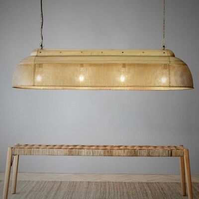 Riva Perforated Iron Elongated Pendant Light, Large, Antique Brass