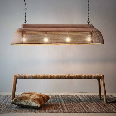Riva Perforated Iron Elongated Pendant Light, Large, Antique Copper