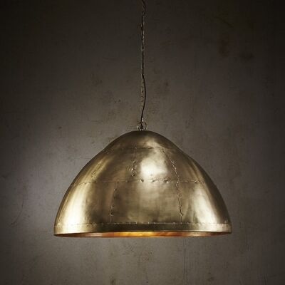 Jermyn Riveted Iron Dome Pendant Light, Large, Antique Brass