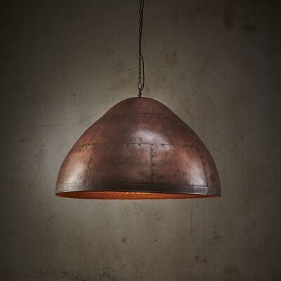 Jermyn Riveted Iron Dome Pendant Light, Large, Antique Copper