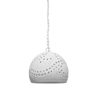 Coral Hand Cut Metal Dome Pendant Light, Small, White