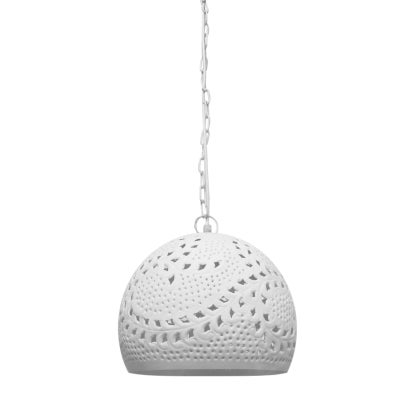 Coral Hand Cut Metal Dome Pendant Light, Small, White