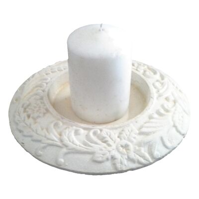 Cast Iron Fern Pattern Candle Plate, Antique White
