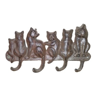 Sitting Cats Cast Iron Wall Hook, Antique Rust