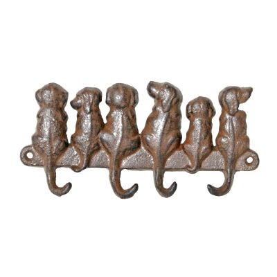Sitting Dogs Cast Iron Wall Hook, Antique Rust