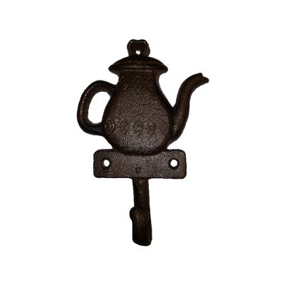Teapot Cast Iron Wall Hook, Antique Rust