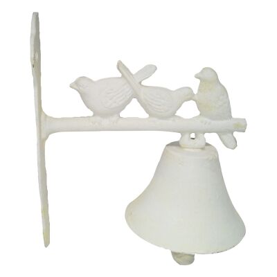 Resting Sparrows Cast Iron Wall Mount Door Bell, Antique White