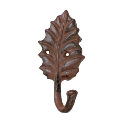 Holly Leaf Cast Iron Wall Hook, Antique Rust