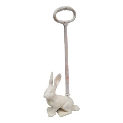 Fernley Cast Iron Door Stopper with Handle, Rabbit, Antique White