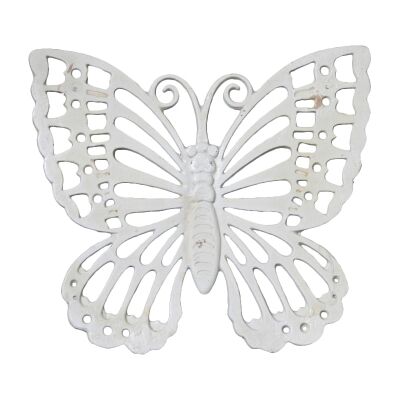 Butterfly Cast Iron Wall Decor, Antique White