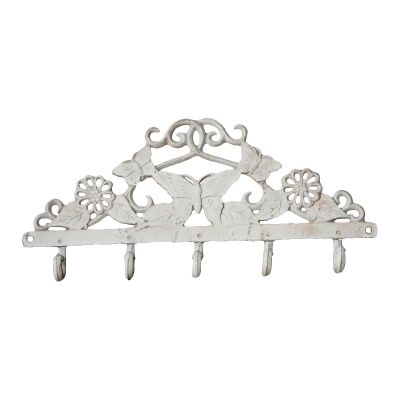 Butterfly & Morning Glory Cast Iron Wall Hook, Antique White