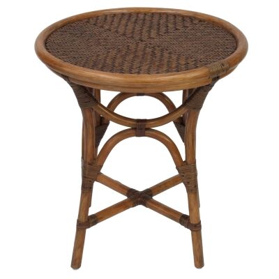 Filton Rattan Round Side Table, Antique Brown