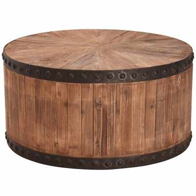 Blackburn Parquet Elm Timber Round Coffee Table, 80cm