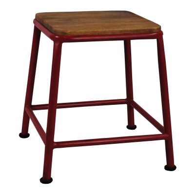 Hunston Metal Table Stool with Timber Seat, Red