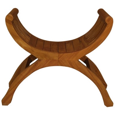 Quon Liam Mahogany Timber Curved Stool, Light Pecan