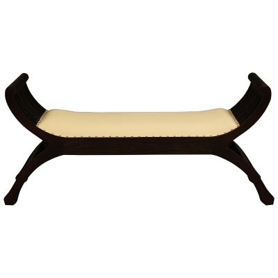 Quon Liam Mahogany Timber Curved Bench with Cushioned Seat, 130cm, Chocolate