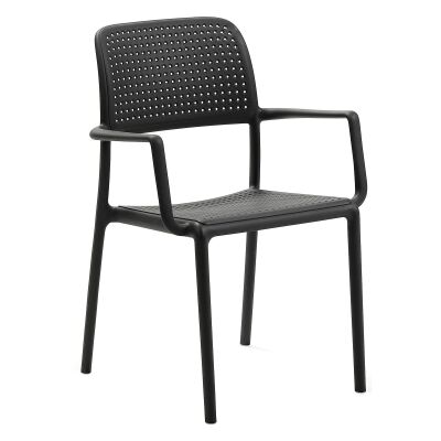 Bora Italian Made Commercial Grade Stackable Indoor / Outdoor Dining Armchair, Anthracite