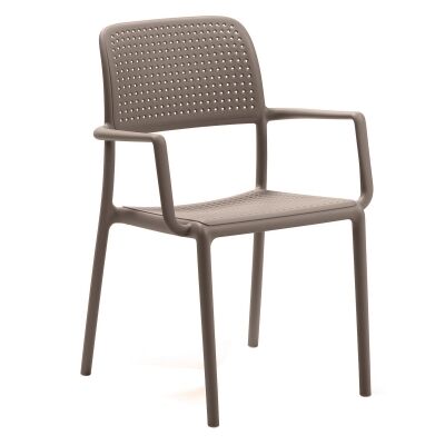 Bora Italian Made Commercial Grade Stackable Indoor / Outdoor Dining Armchair, Taupe