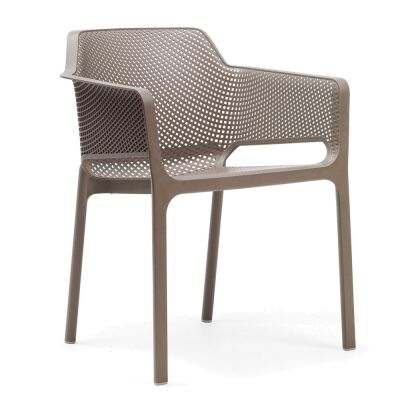 Net Italian Made Commercial Grade Stackable Indoor / Outdoor Dining  Armchair, Taupe