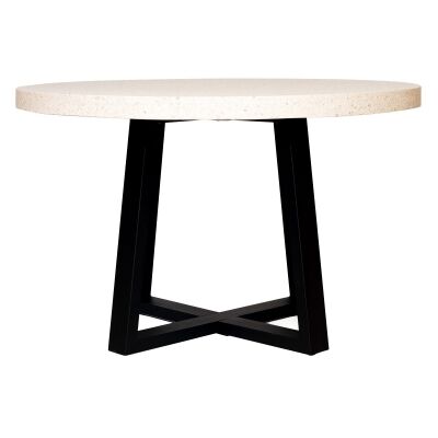 Eterrazzo Engineered Stone & Iron Round Dining Table, 120cm, Ivory Coast / Black